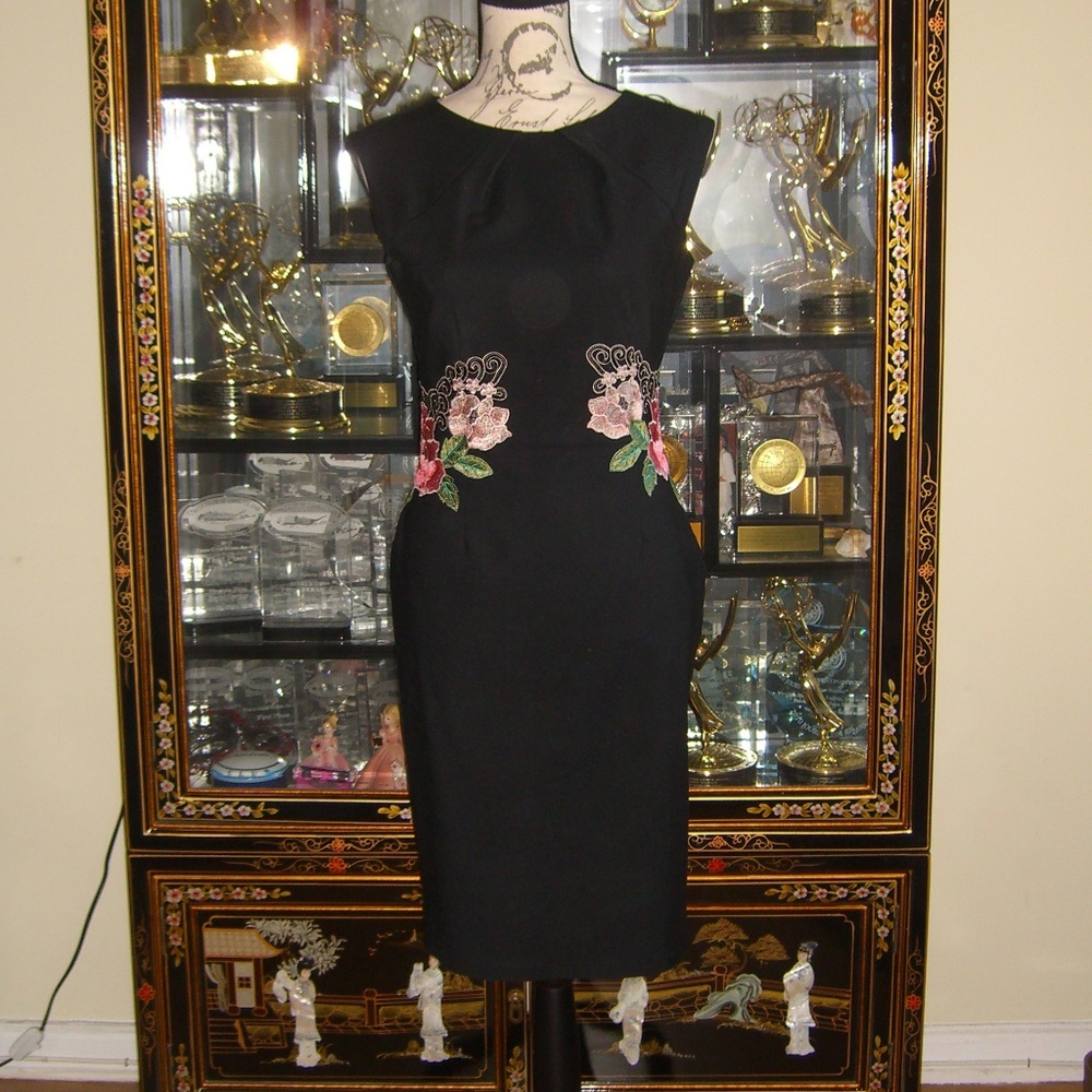 PAPER DOLLS LONDON BLACK EMBROIDERED SHEATH DRESS US8 UK12